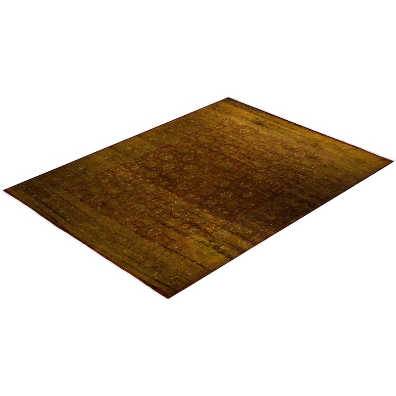 Overton Hand Knotted Wool Vintage Inspired Modern Contemporary Overdyed Gold Area Rug - 9' 2" x 12' 3"