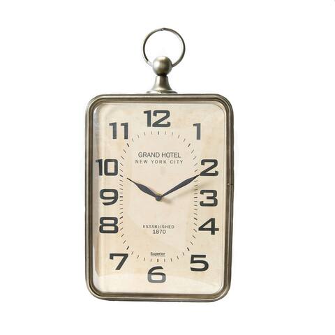 Metal Rectangle Hanging Clock with Handle Decoration on Top