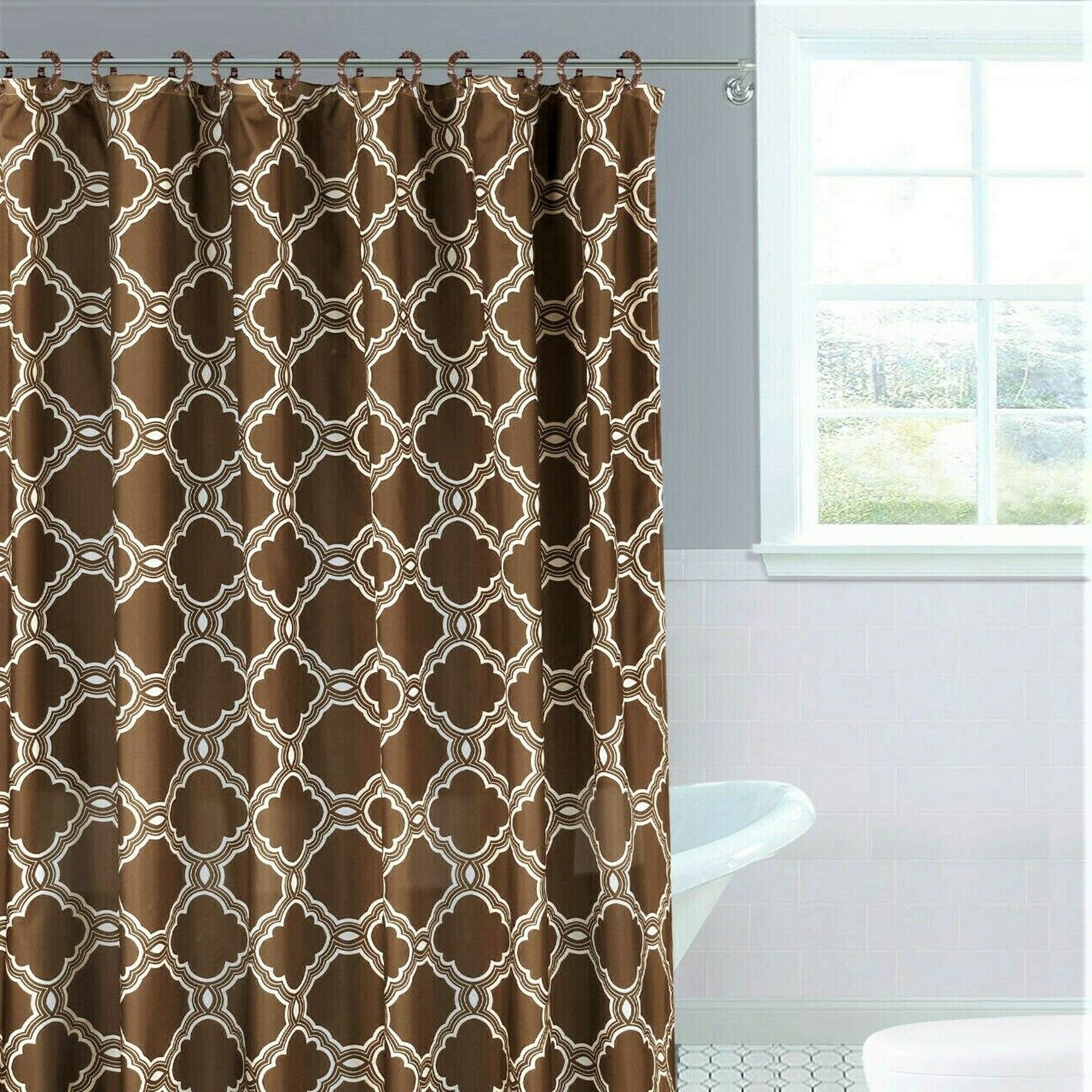 Chocolate/White 72x72 RE ROOM ESSENTIALS Fabric SHOWER CURTAIN Brown Lattice 