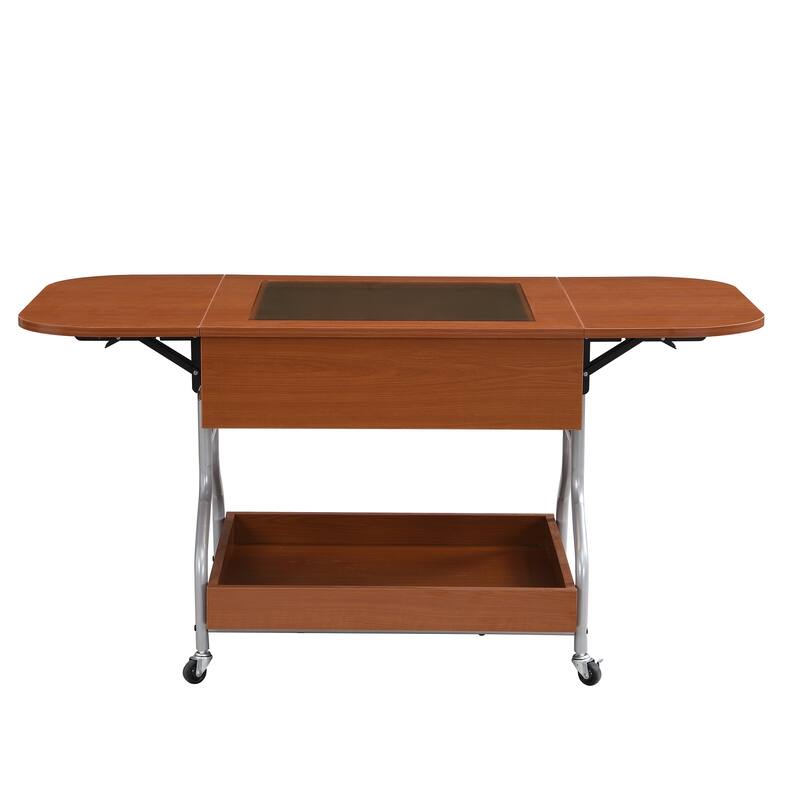 Modern Extended Coffee Table with Wheels, Folding Coffee Table with 1 drawer and 2-Tier Storage for Living Room