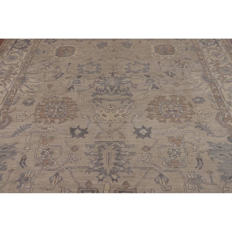 Floral Beige Oushak Turkish Area Rug Hand-Knotted Wool Carpet - 7'8"x 9'7"