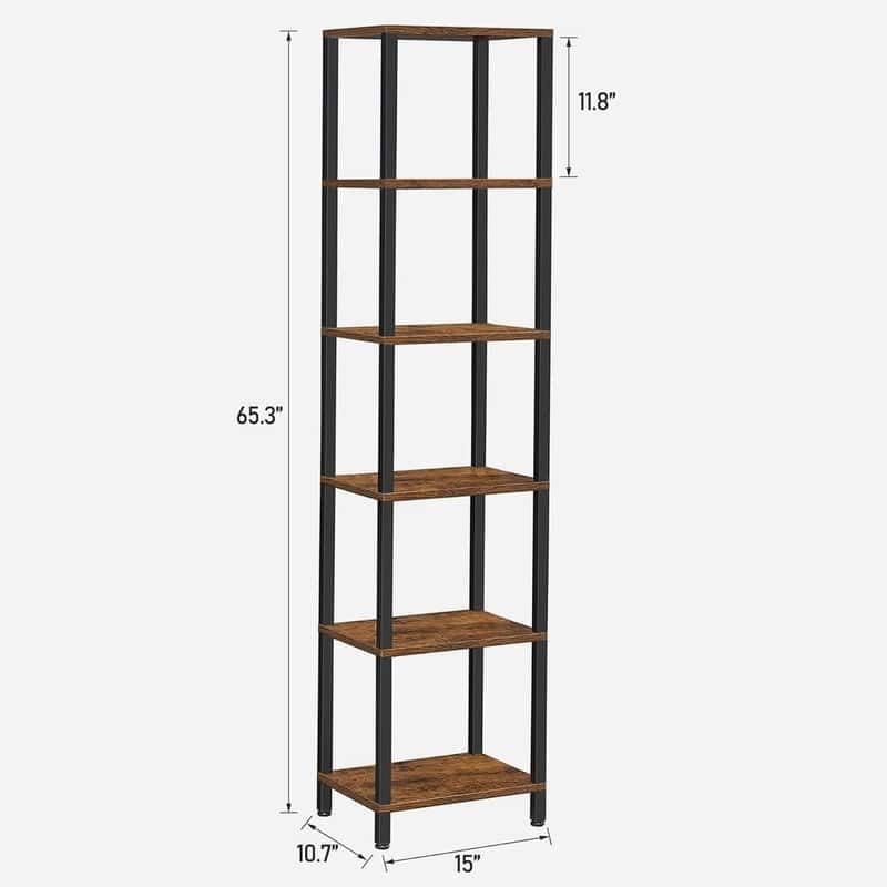 6 Tier Tall Book Shelf - 10.7"D x 15"W x 65.3"H