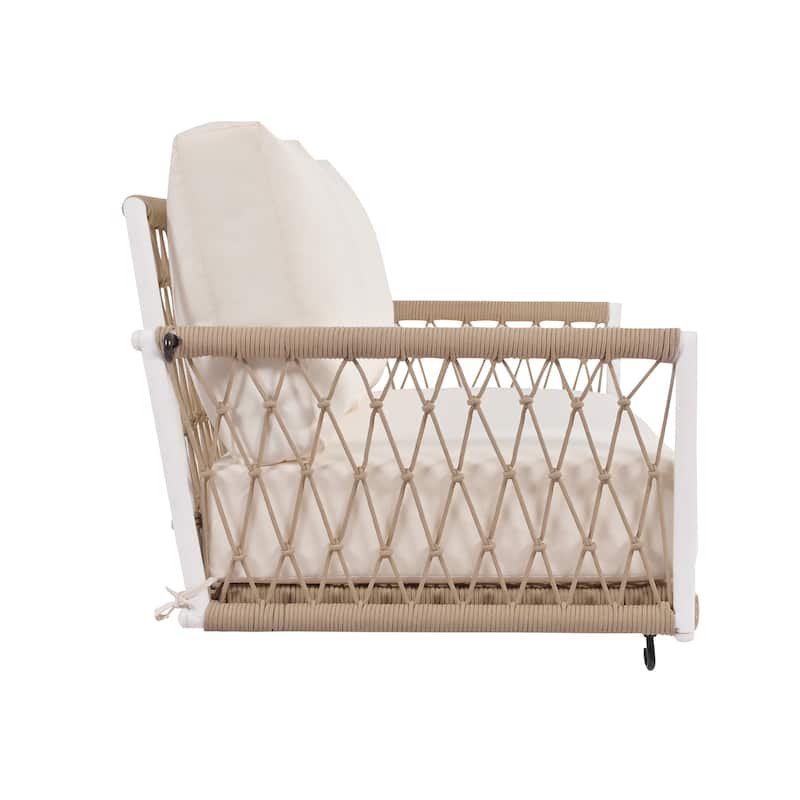 1-Piece Woven Rope Outdoor Swing Sofa with Soft Cushions Seating 2 for Patio, Courtyard and Balcony