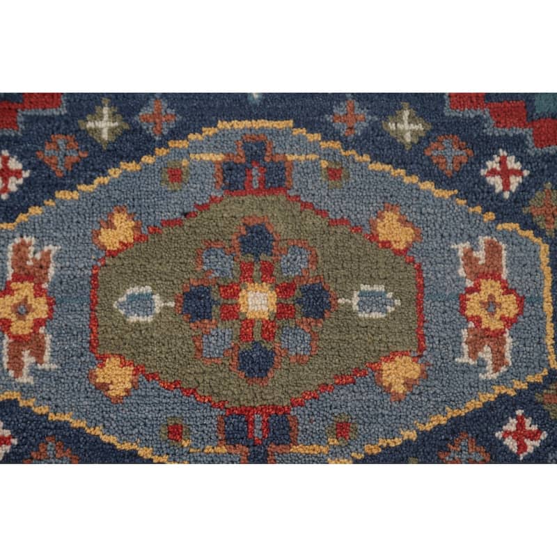 Blue Geometric Kazak Accent Rug Handmade Oriental Wool Carpet - 3'11"x 6'0"