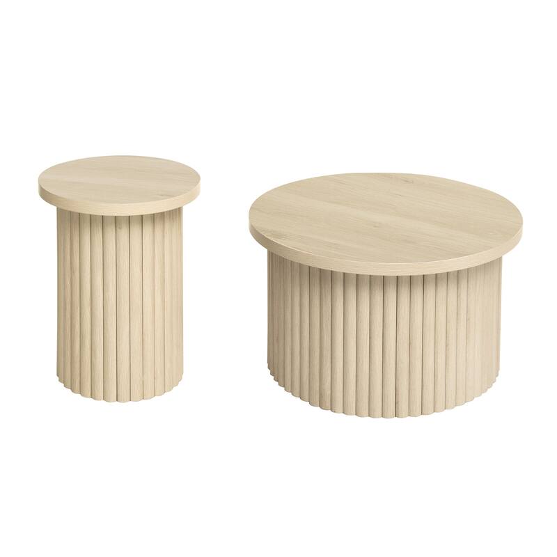 MDF Coffee Table Set with Slatted Legs & Non-Slip Pads