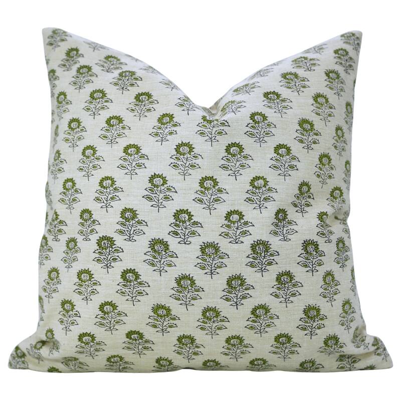 Fabdivine Rectangle 12x20 Inch Fall Home Floral Accent Green Pillow Cover for Throw Decorative Cushioncase, Bagru Buti