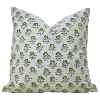 Fabdivine Rectangle 14x36 Inch Fall Home Floral Accent Green Pillow Cover for Throw Decorative Cushioncase, Bagru Buti
