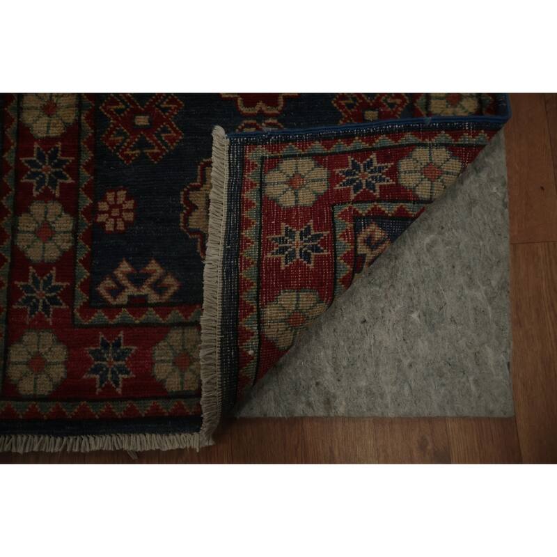 Hand Knotted Oriental 100% Wool Carpet Traditional Geometric Navy Blue & Blues Kazak Area Rug - 3' 1'' X 2' 1''