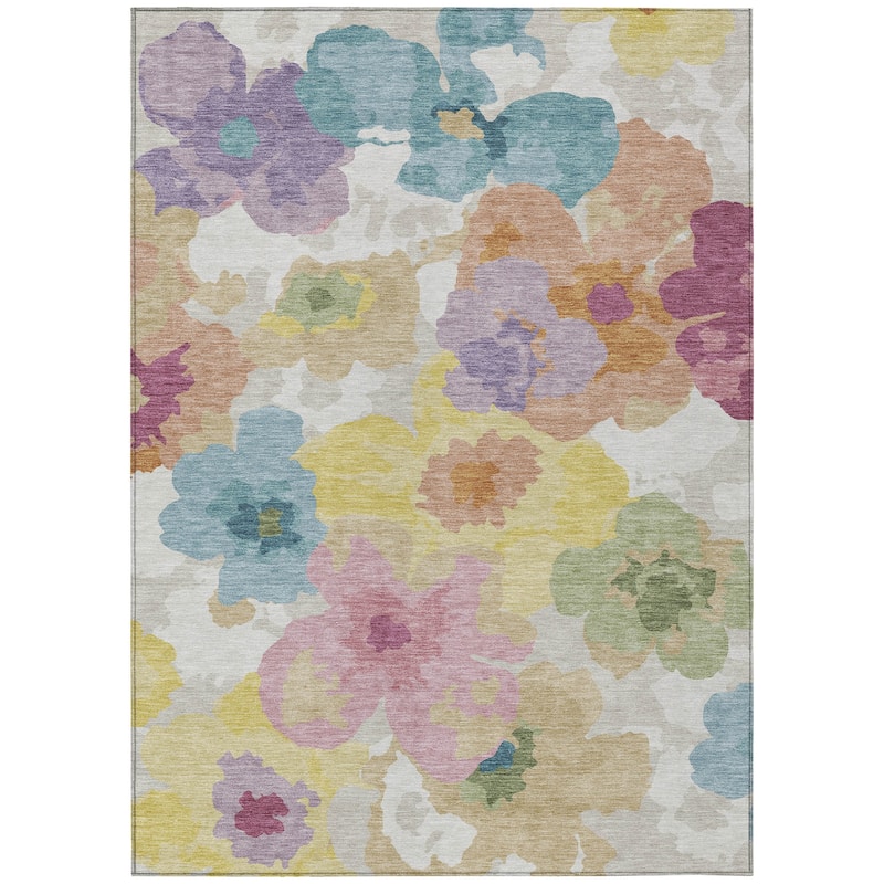 Machine Washable Indoor/ Outdoor Floral Bonnet Chantille Rug