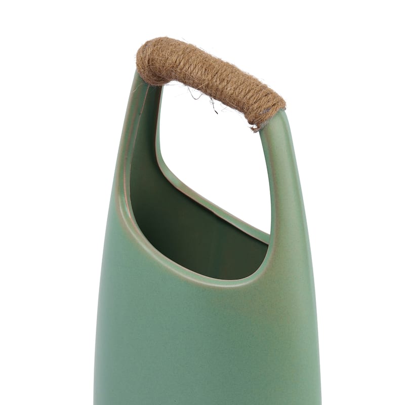 Stoneware Vase with Rattan Wrapped Top Handle
