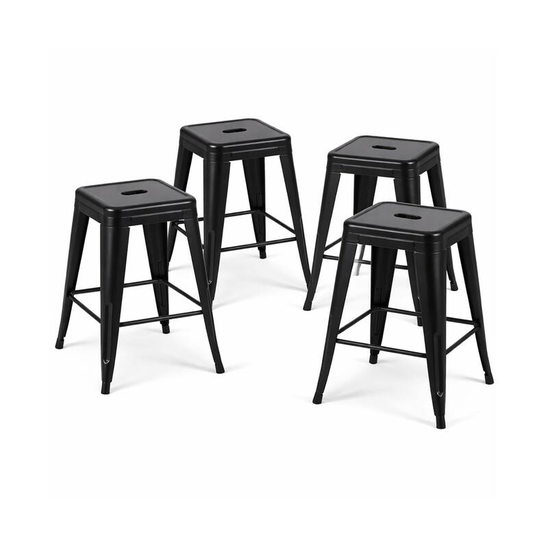 AC Pacific 24 Inch Industrial Stackable Metal Counter Stools Set of 2 - Black