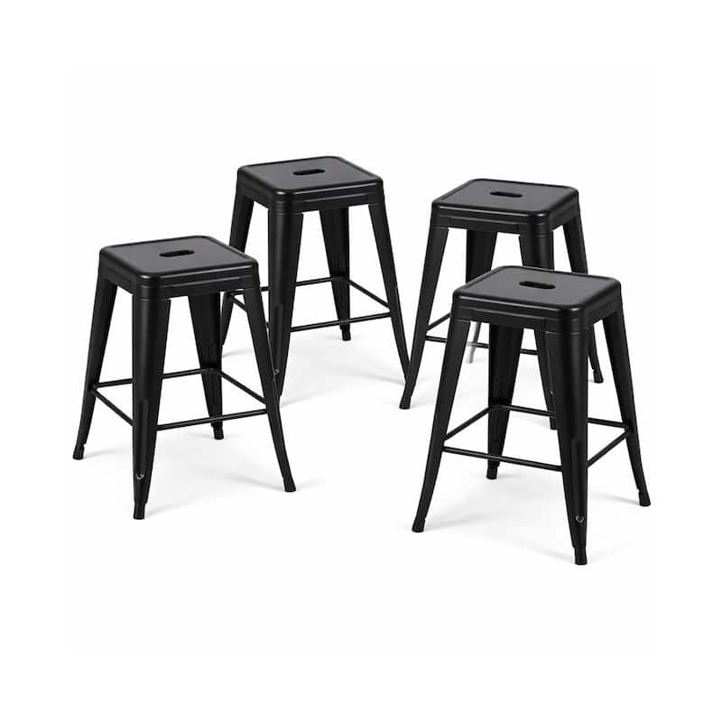 AC Pacific 24 Inch Industrial Stackable Metal Counter Stools Set of 4 - Black