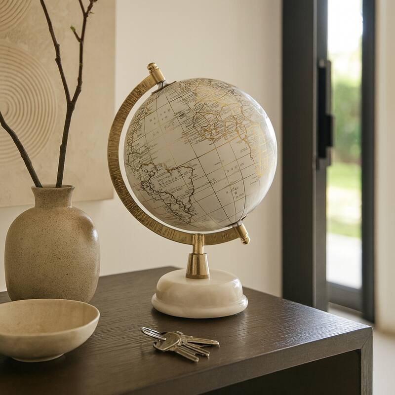 Resin Decorative Globe Modern Sleek Wood Base for Casual Home - 10.0"