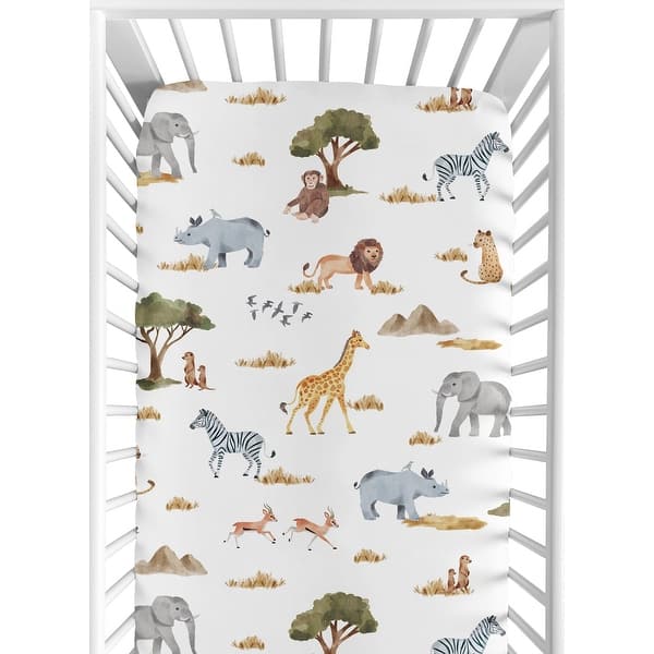 Jungle Animals Fitted Crib Sheet Hunter Green Yellow Grey Black and