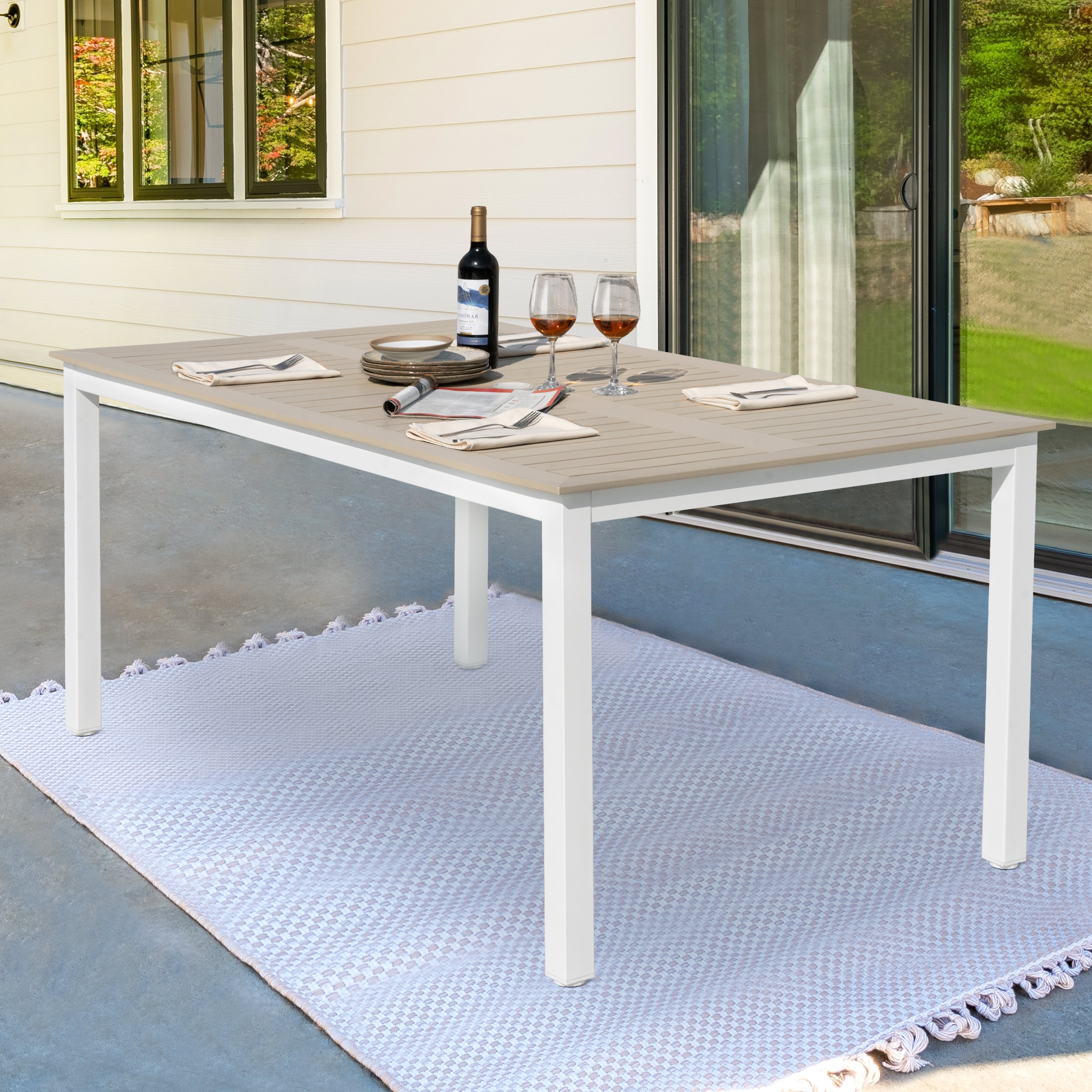Nuu Garden Patio Dining Table Weather-Resistant Outdoor Table with Umbrella Hole