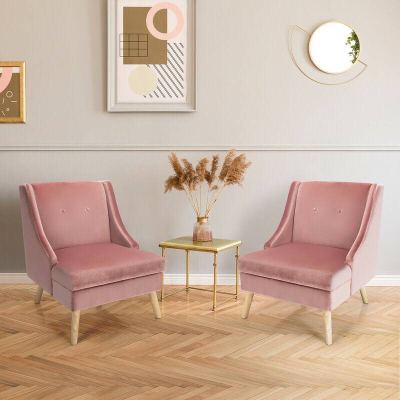Gymax Set of 2 Swoop Arm Accent Chair Modern Velvet Chair w/ Rubber - See Details