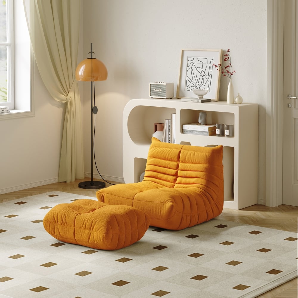 Fireside Chair with Ottoman, Lazy Floor Sofa For Living Room