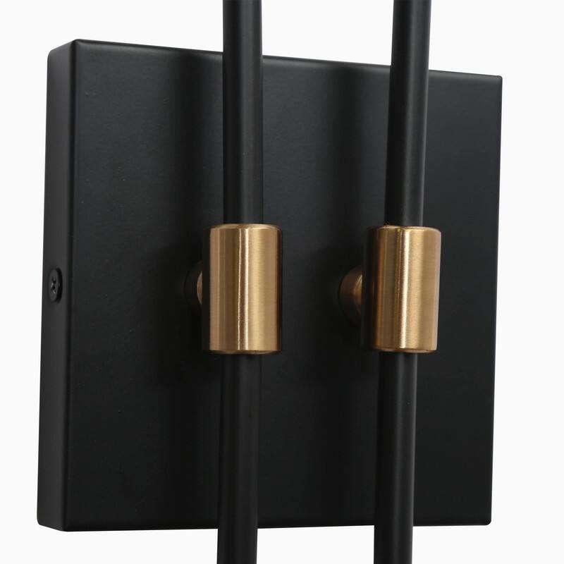 Modern Black Gold 2-Light Wall Sconce with Frosted Glass Shades
