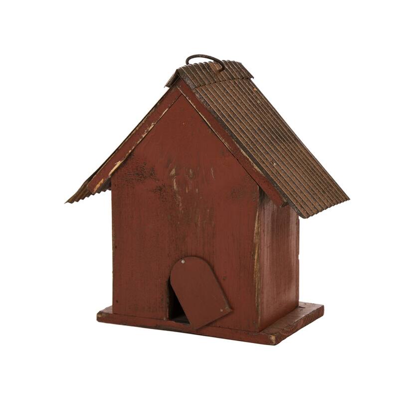 Glitzhome 8.66"H Distressed Solid Wood Birdhouse with Heart