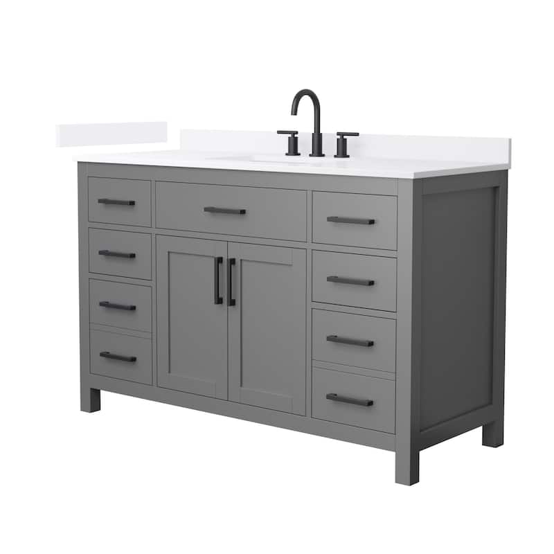 Wyndham Collection WCG2424-54S-QTZ-US3MXX Beckett 54" Free Standing - Dark Gray / White Quartz Top / Matte Black