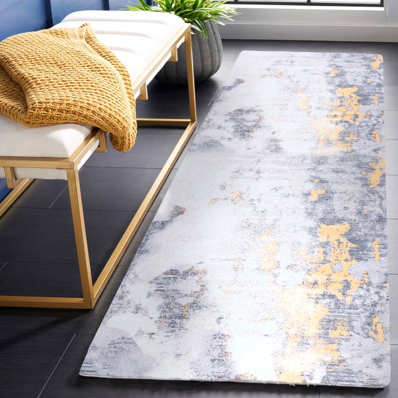 SAFAVIEH Tacoma Machine Washable Slip Resistant Almira Modern Abstract - 2' 6" x 8' - Grey/Gold - Runner