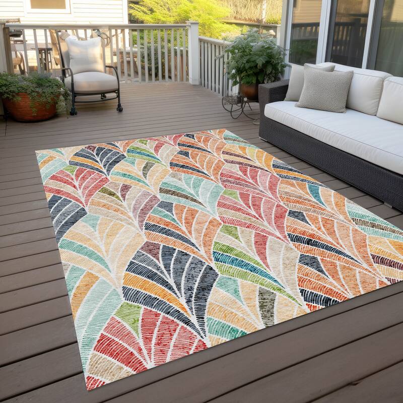 Machine Washable Indoor/ Outdoor Chantille Modern Mosaic Rug