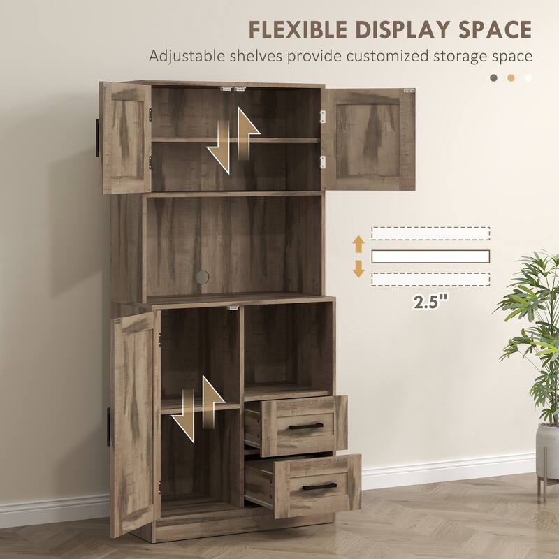 Modern Farmhouse Kitchen Cabinet with Barn Doors Drawers Adjustable Shelves Anti Tipping Durable Particleboard