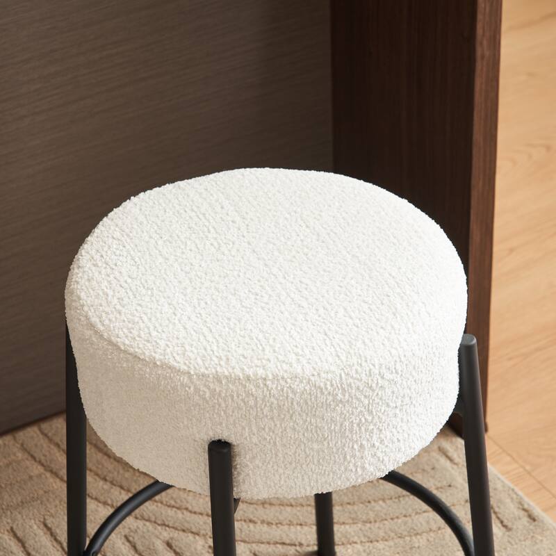 Round Bar Stools Set of 2, Fabric Upholstered Bar Chairs with Footrest, Backless Kitchen Island Stools with Metal Base