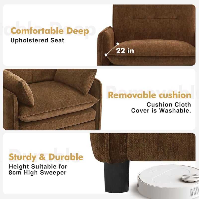 Upholstered Chenille Oversized Accent Armchairs with Ottoman and Side Pocket