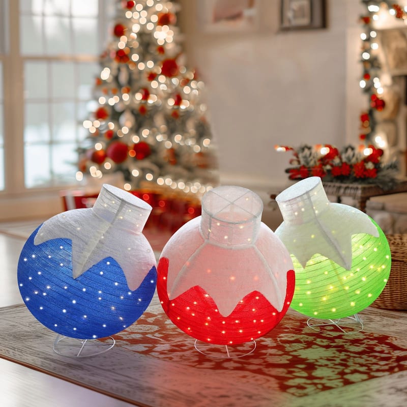 VEIKOUS 35 in. H Warm White LED Ball Pop Up Ornament Christmas Holiday Yard Decoration (3-Piece)