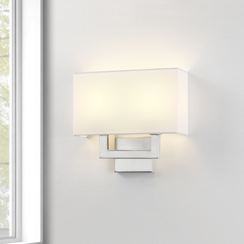 Wall Sconce Light With White Fabric Shade - 13.25"-Brushed Steel