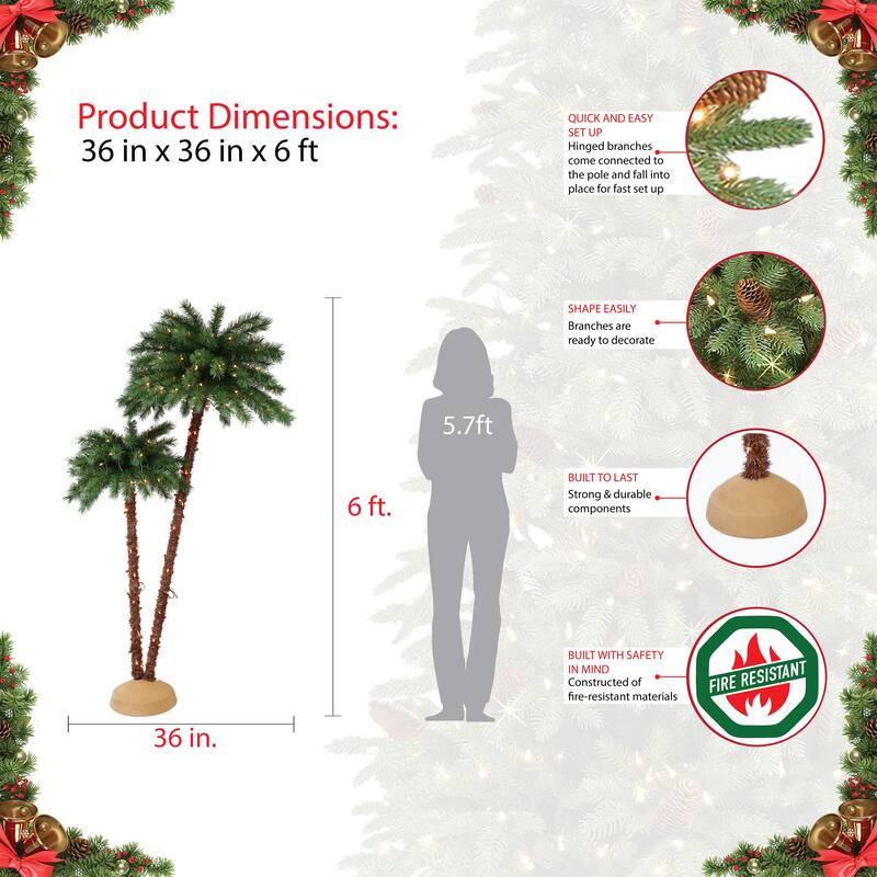 Puleo International Pre-Lit Artificial Palm Tree