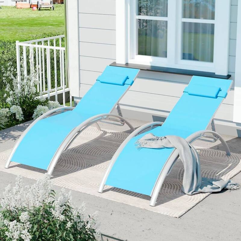 Patio Chaise Lounge Set of 2 for Poolside, Balcony, Backyard - N/A - Blue