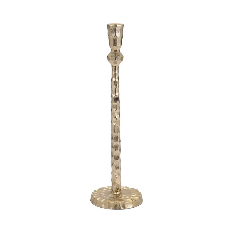 Gold 15 in. Metal Hammered Taper Candle Holder