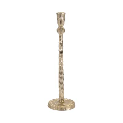 Hammered Taper Candle Holder Contemporary Glam Metal Metallic Gold Candle Holder for Home, Office or Event Table