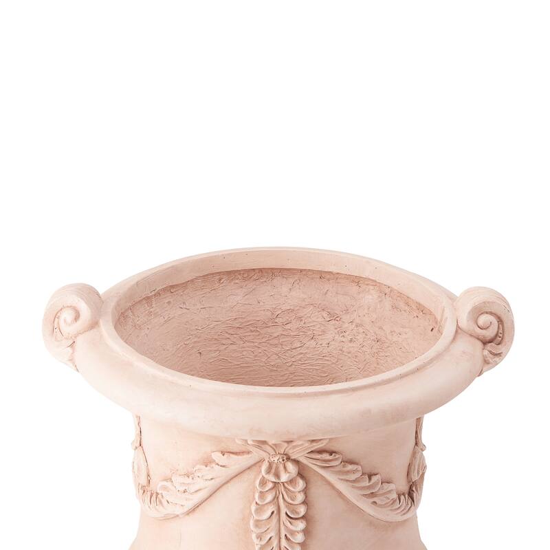 Christopher Knight Home - Fernrise 24.80"H Outdoor Classical Floral Relief Carvings MGO Urn Planter, Drainage Hole & Ventilation