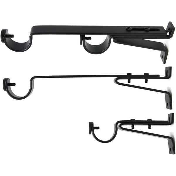 slide 2 of 15, Long Double Drapery Curtain Window Rod Bracket Holder, Up to 1.25" Rod Black