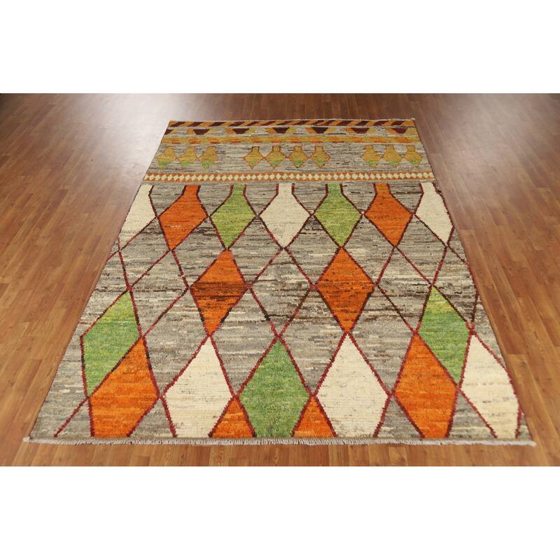 Geometric Moroccan Oriental Area Rug Handmade Multi-Color Wool Carpet - 7'2" x 10'0"