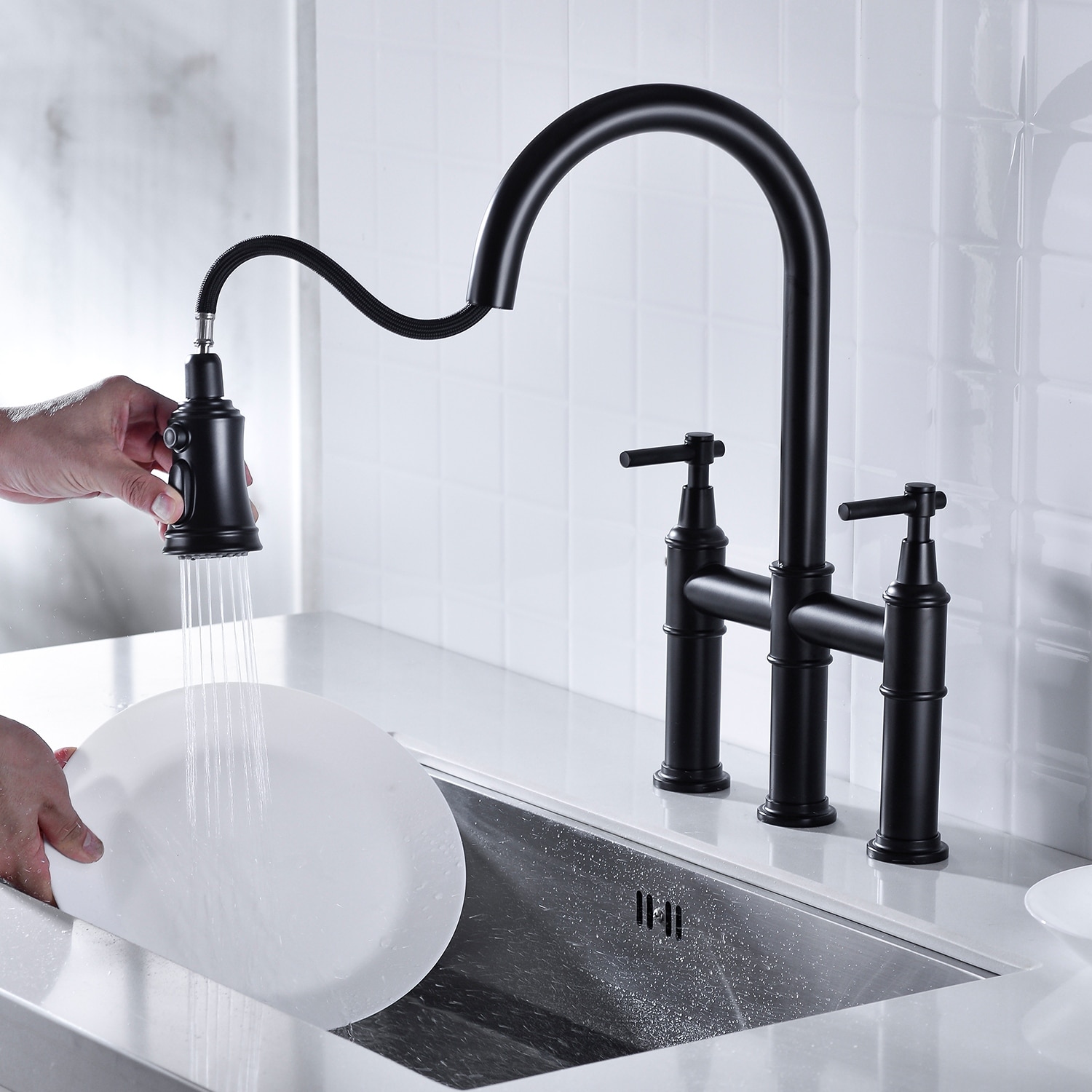Bridge Kitchen Faucet With Pull-Down Spray