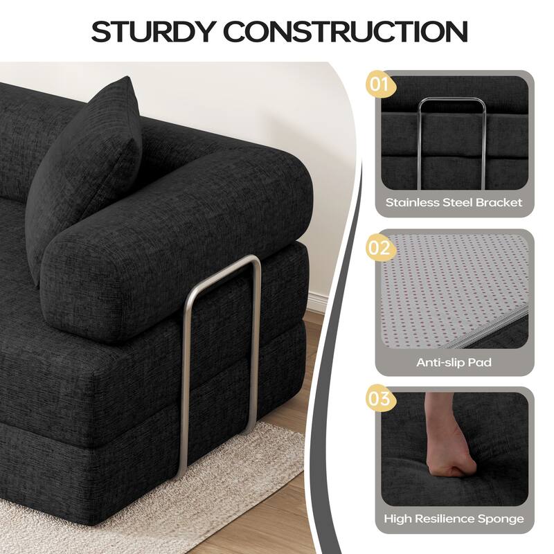 4-in-1 Folding Sofa Bed with Fixed-Shape Frame, DIY Combination Modular Sofa Convertible Chenille Couch for Living Room
