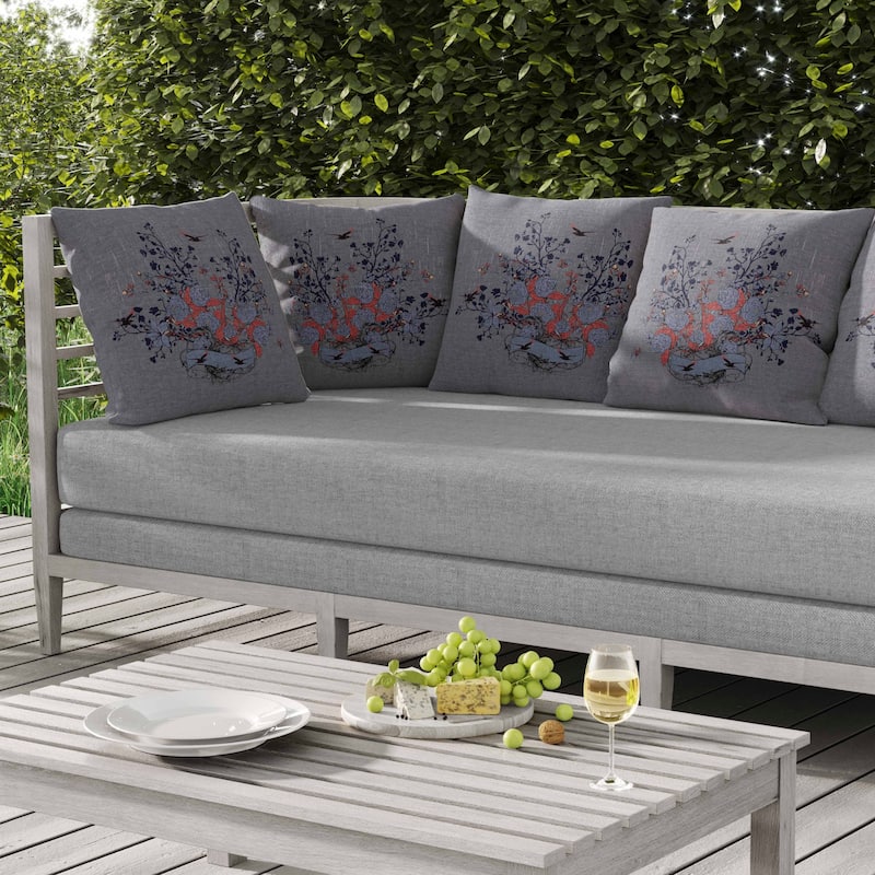 Elegant Floral Bouquet Indoor/Outdoor Reversible Throw Pillow Gray and Blue