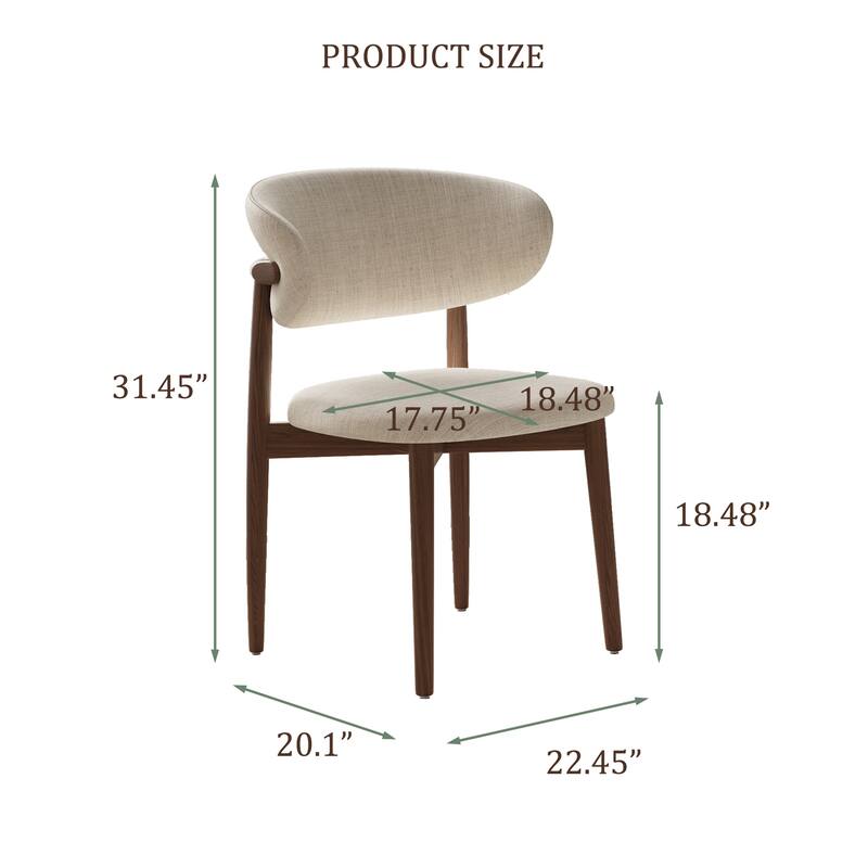 Mid-Century Dining Chair, Solid Wood Legs, Kitchen Chairs with Beige Cotton & Linen Fabric, Fully Assembled