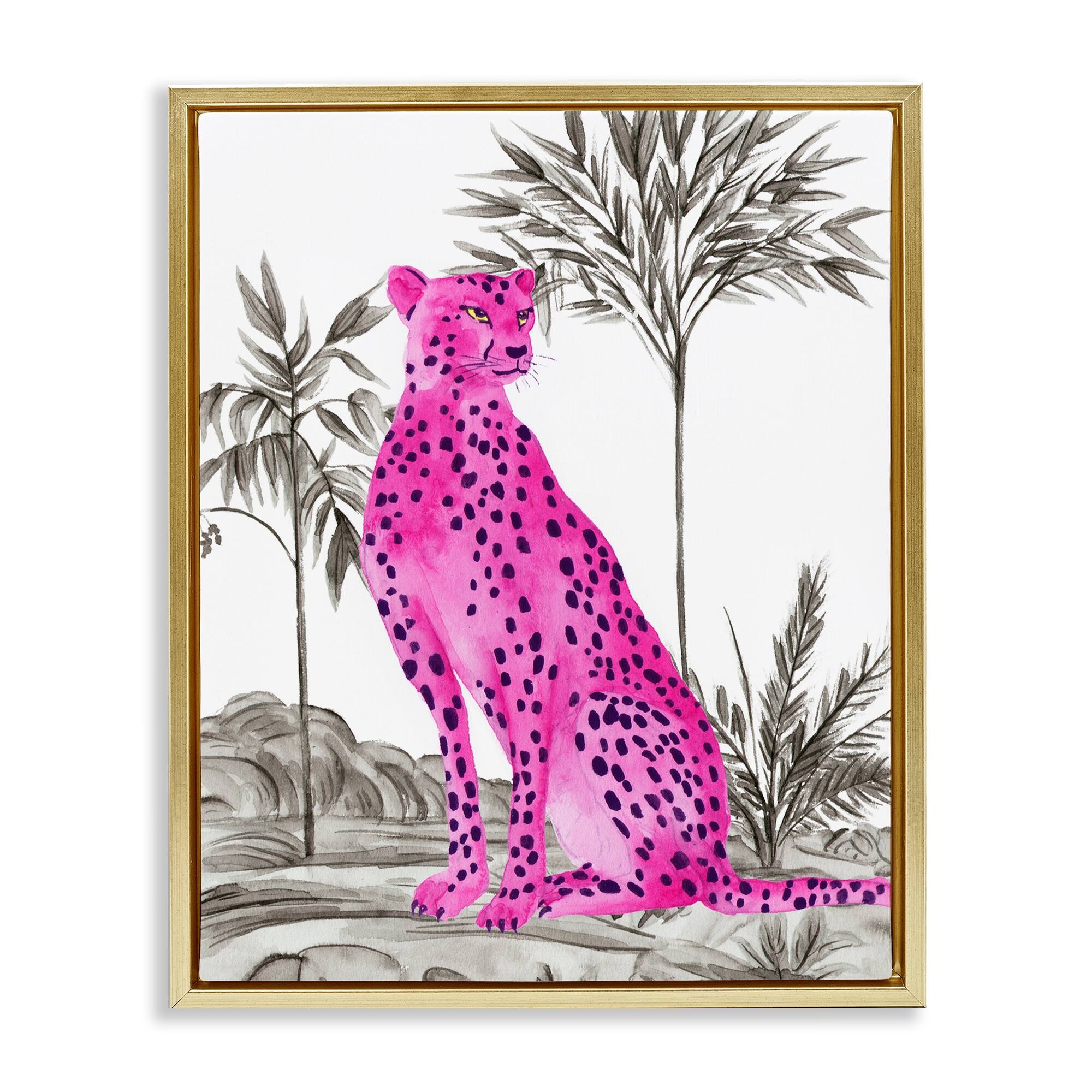 Stupell Tropical Neon Leopard Framed Floater Canvas Wall Art Design By Melissa Wang