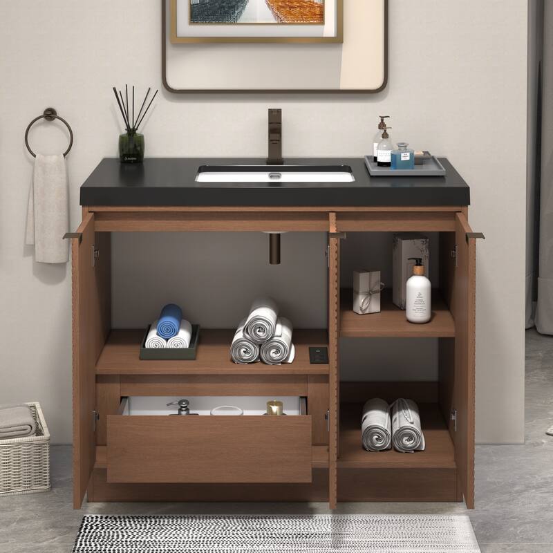 Milano 42" Freestanding (L) Bathroom Vanity with Black Acrylic Sink