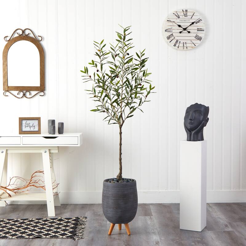 70" Olive Artificial Tree in Gray Planter with Stand - 18.5"