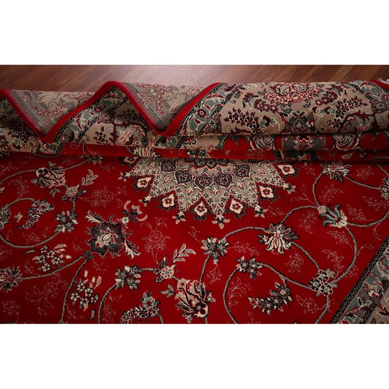 Red Medallion Kashan Turkish Rug Machine-Made Floral Carpet - 6'4" x 9'8"