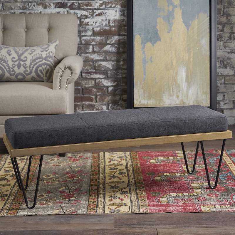 Mid-century Modern Upholstered Bench - Charcoal Grey