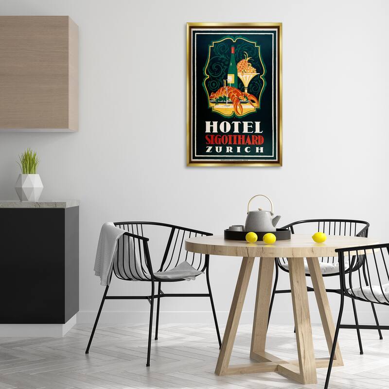 Stupell Vintage Hotel Zurich with Lobster Framed Floater Canvas Wall Art Design By Marcus Jules
