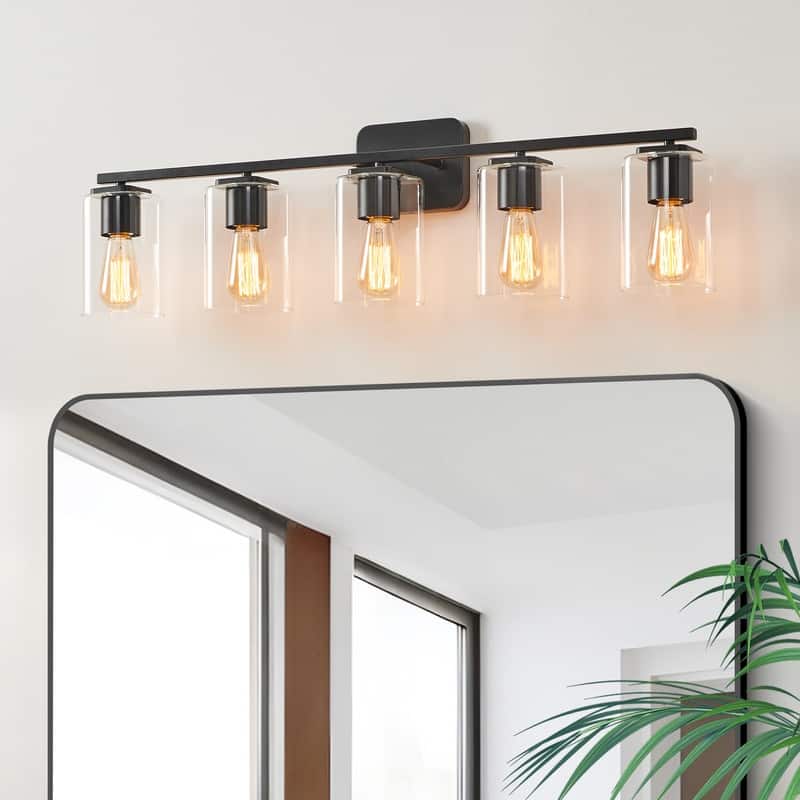 KAWOTI 35.5" 5-Light Clemmon Vanity Light with Square Glass Shade