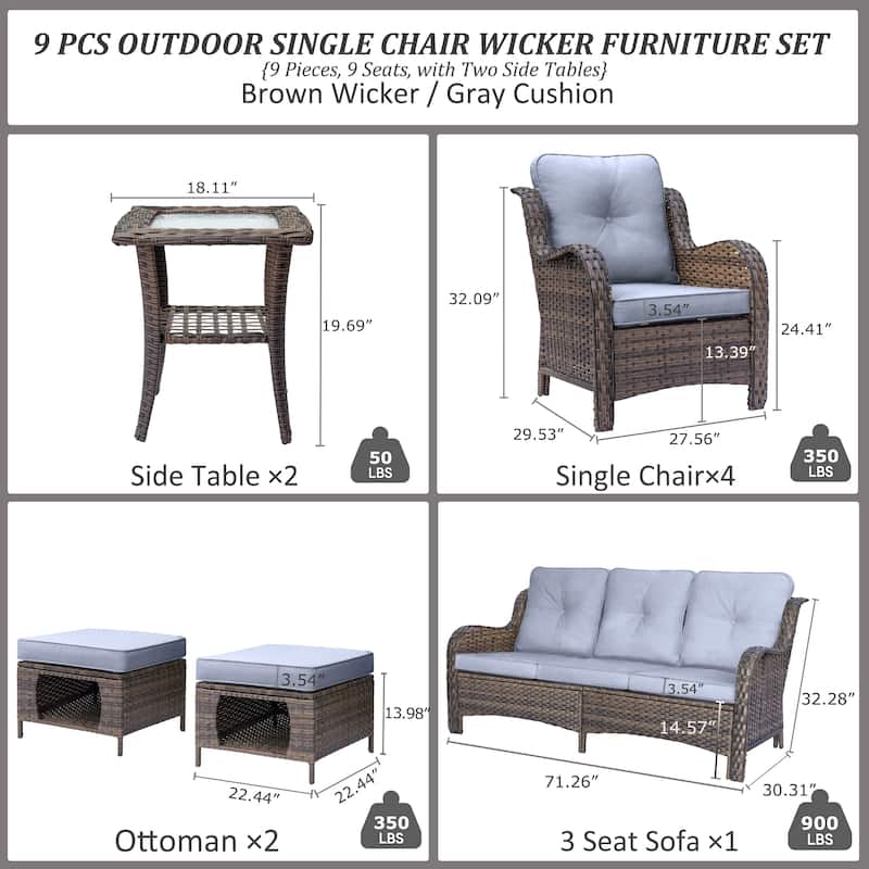 High Back Wicker Outdoor Patio Conversation Seating Sets with Side Table